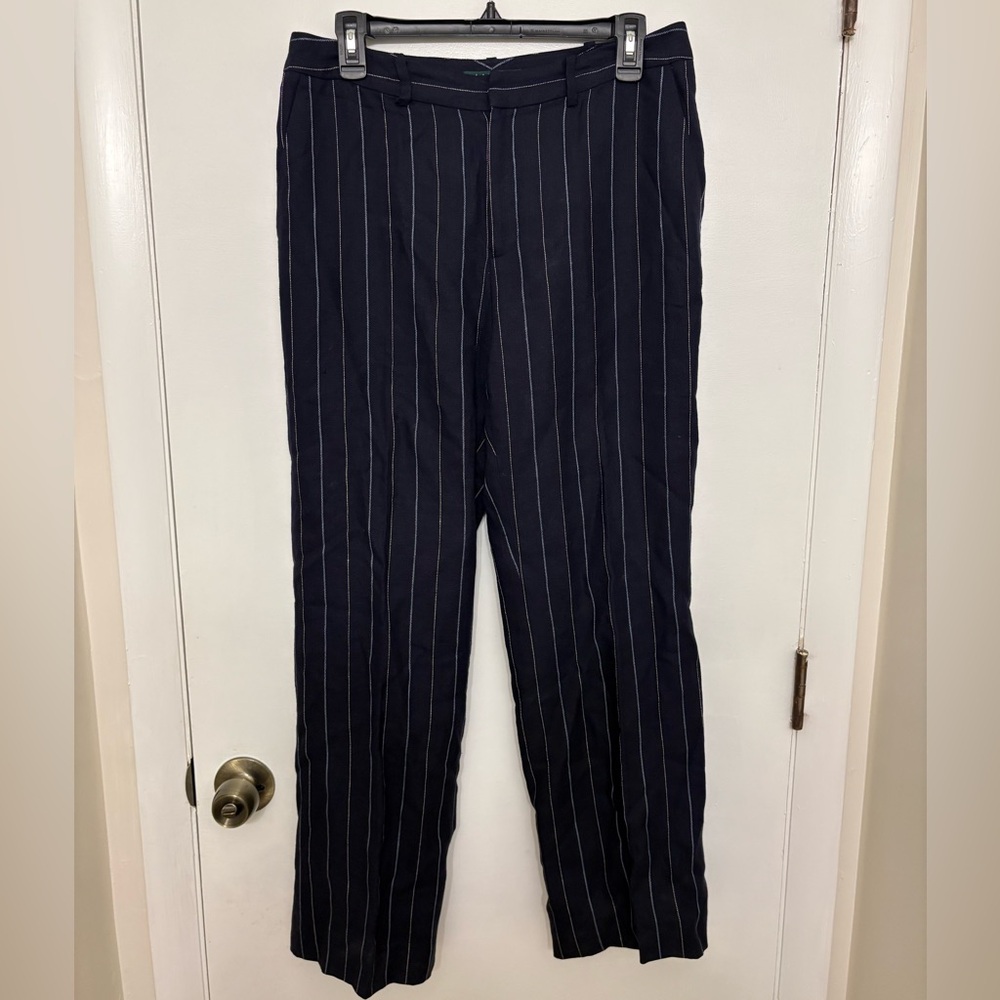 Lauren Ralph Lauren Linen Wool Pinstripe Dress Pants Navy Trouser Women’s Size 8